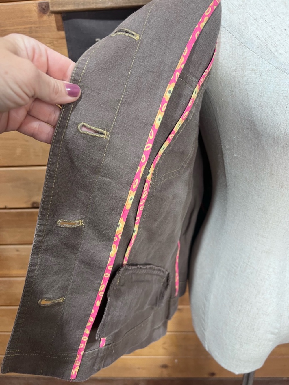 Sigrid Olsen 100% Linen Dark Taupe Matching Set Jacket Petite 8 Pants Petite 6 - Picture 14 of 15